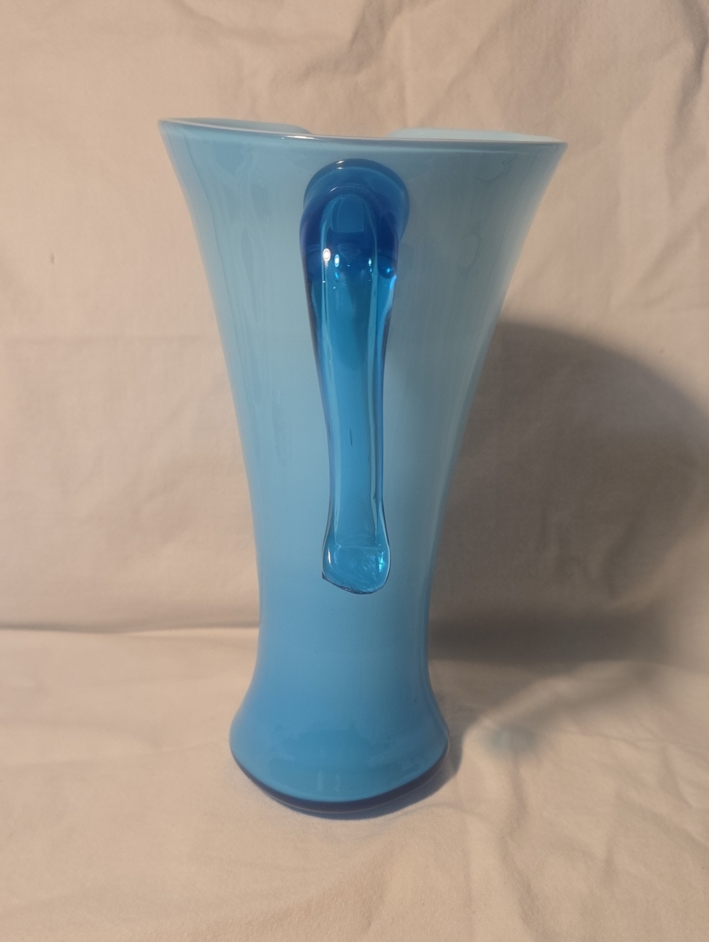 Vintage MCM Empoli Blue Cased Glass Pitcher Ewer Italian Art Glass 11” Perfect - Picture 4 of 7